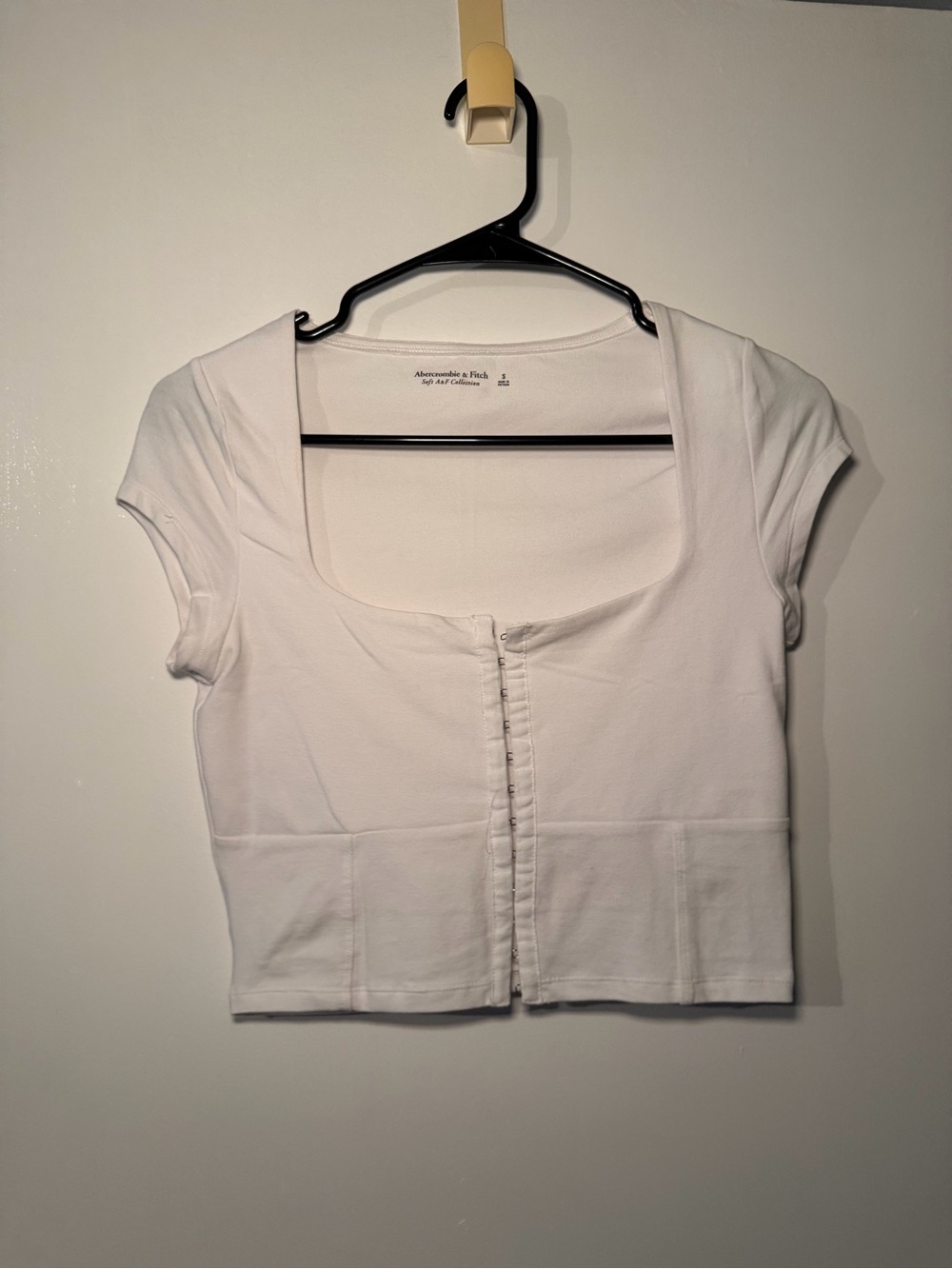 Abercrombie & Fitch White Hook-and-Eye Square Neck Crop Top